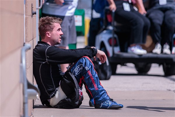 KANSAS CITY, KS &#8211; MAY 06: Race driver and actor Frankie Muniz sits in the pits following the ARCA Menards Series Dawn 15